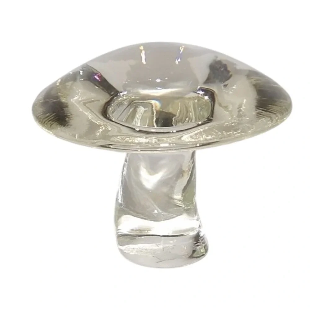 Clear Art Glass Mushroom Paperweight Aries Zodiac Ram Etched Figurine Decor